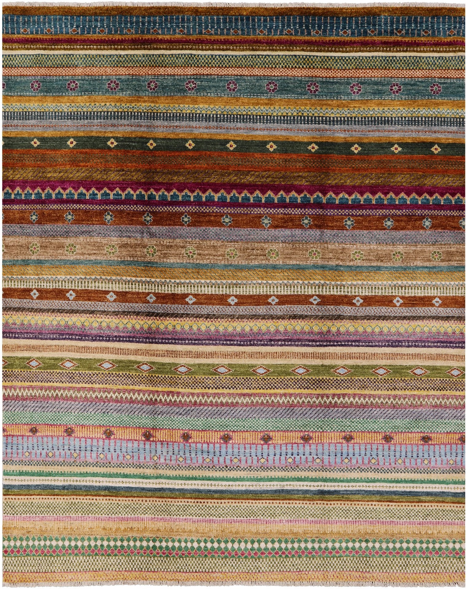 Tribal Gabbeh Hand Knotted Wool Rug - 7' 11" X 9' 9" - Golden Nile