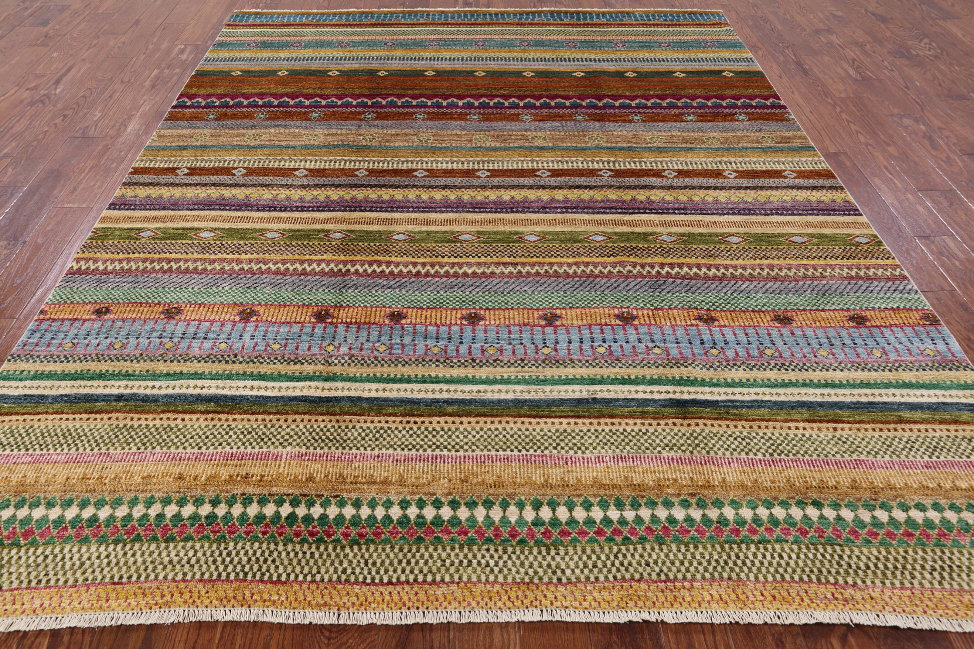 Tribal Gabbeh Hand Knotted Wool Rug - 7' 11" X 9' 9" - Golden Nile