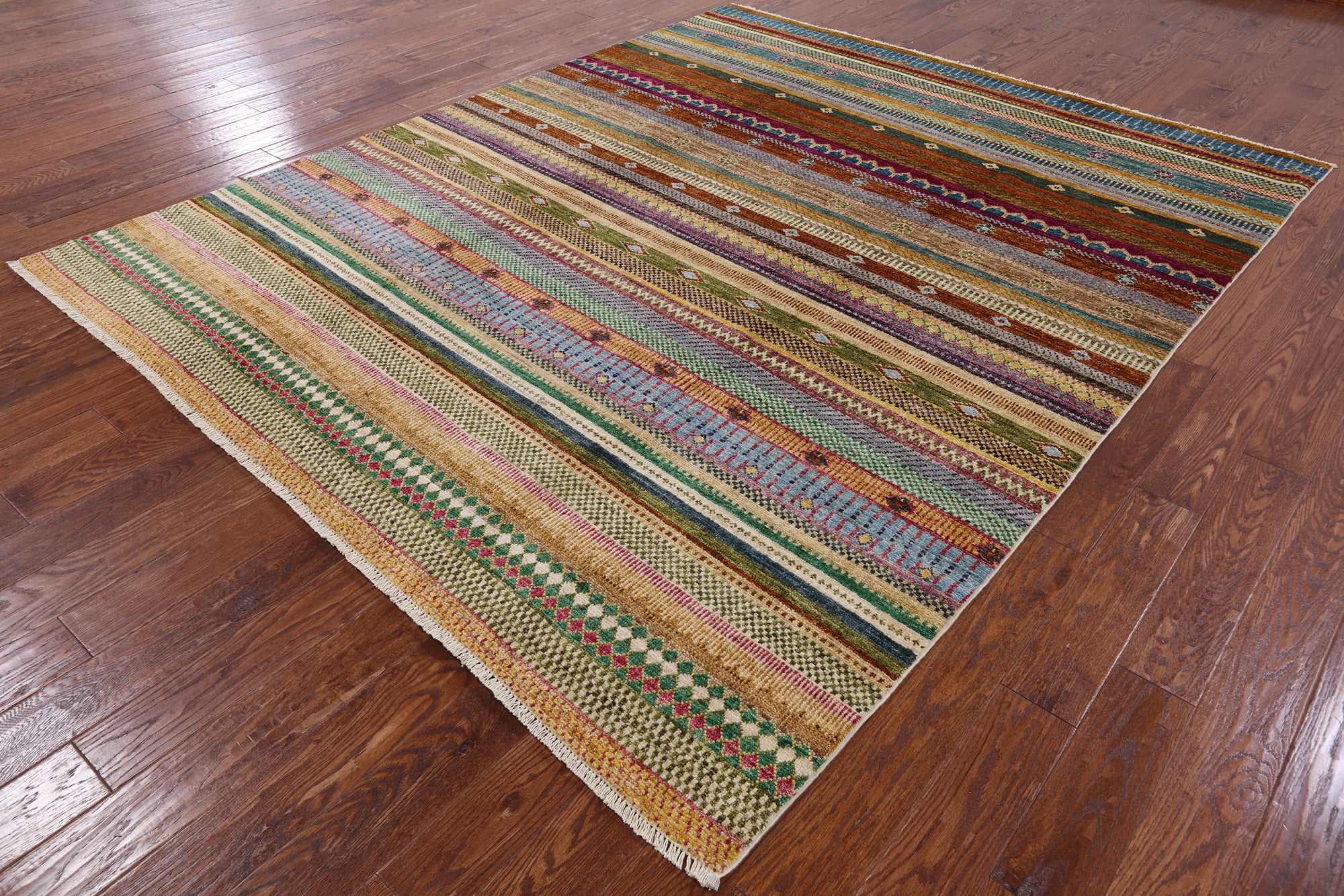Tribal Gabbeh Hand Knotted Wool Rug - 7' 11" X 9' 9" - Golden Nile