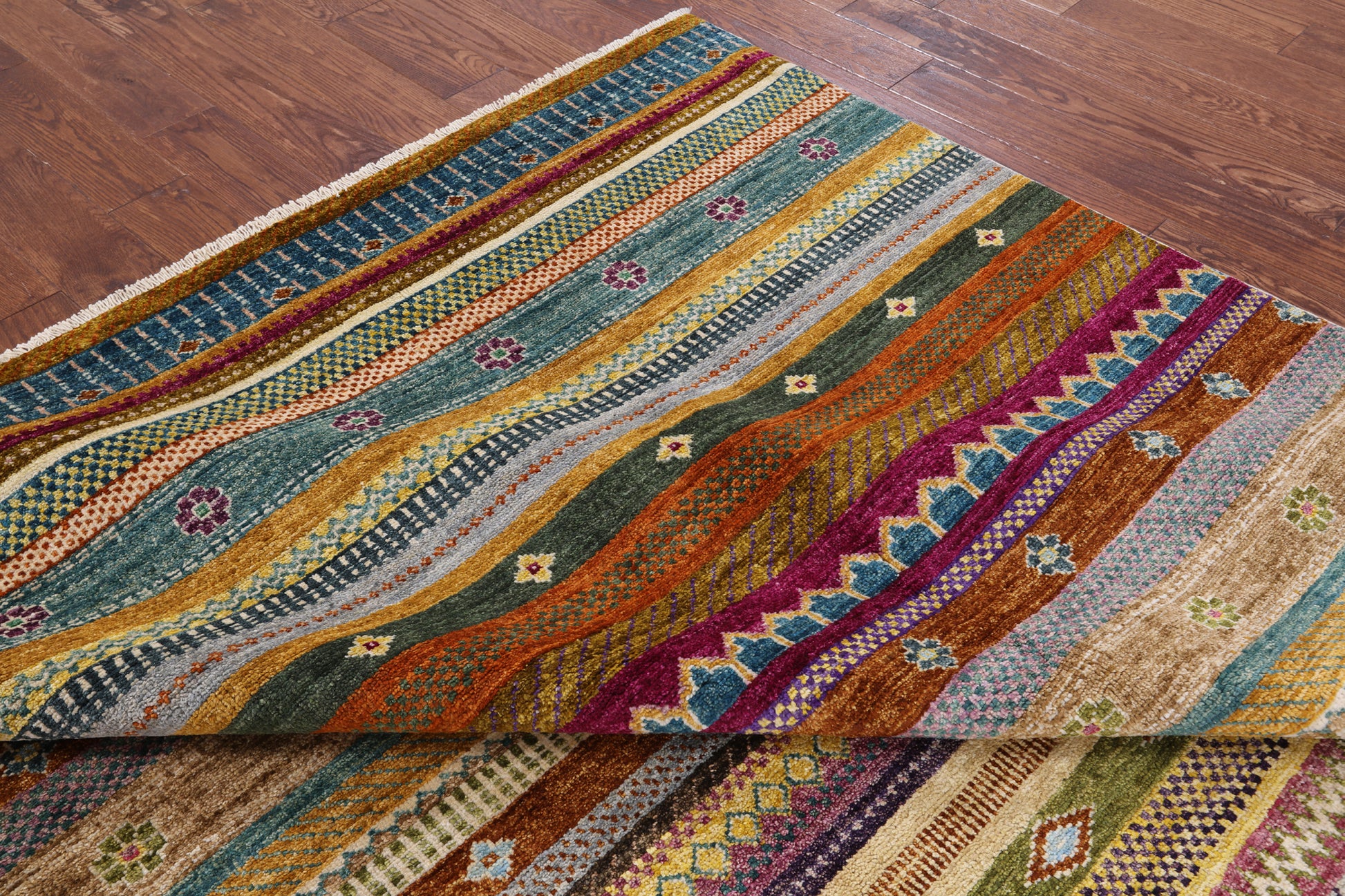 Tribal Gabbeh Hand Knotted Wool Rug - 7' 11" X 9' 9" - Golden Nile