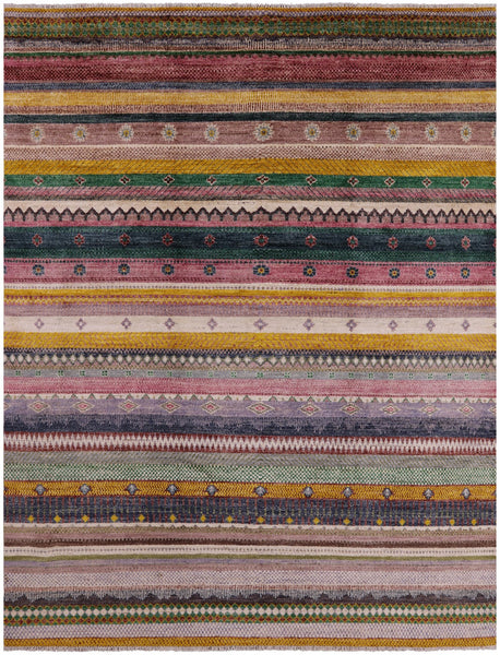 Tribal Gabbeh Hand Knotted Wool Rug - 8' 0" X 10' 2" - Golden Nile