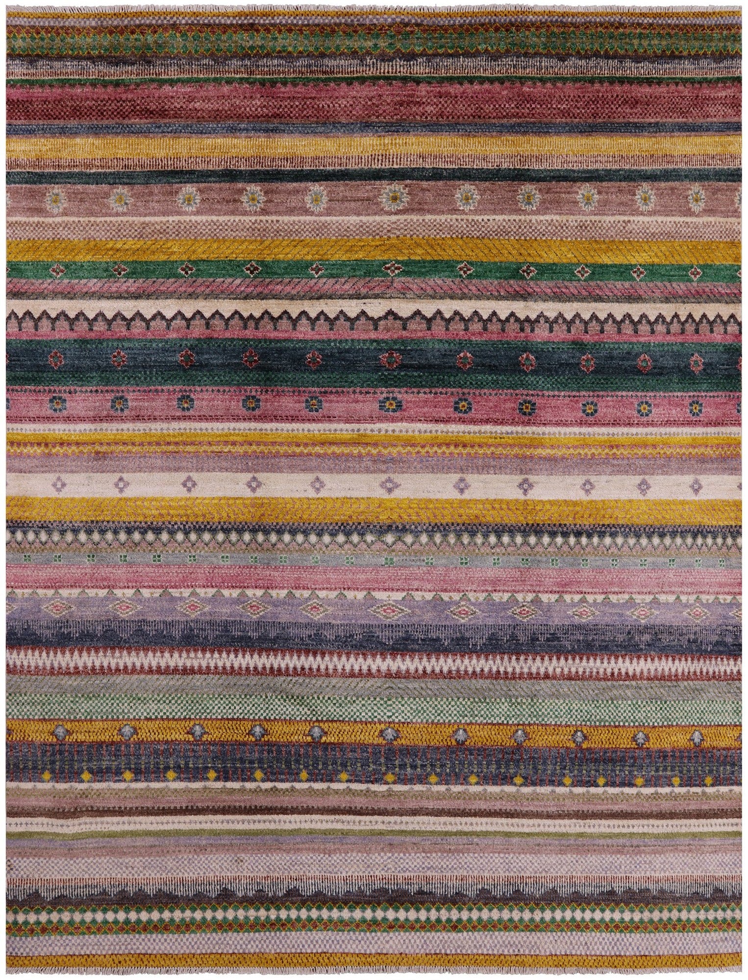 Tribal Gabbeh Hand Knotted Wool Rug - 8' 0" X 10' 2" - Golden Nile