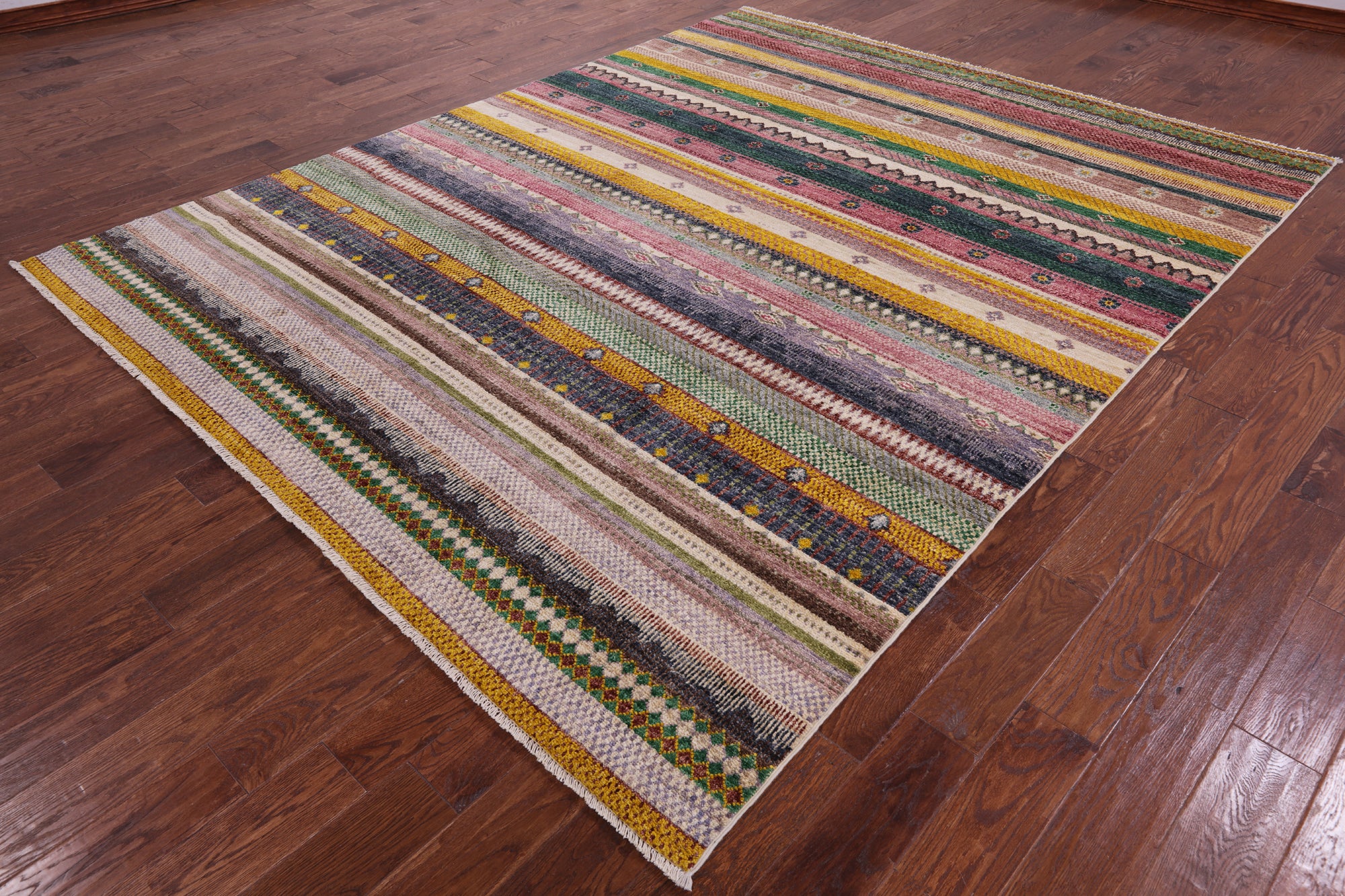 Tribal Gabbeh Hand Knotted Wool Rug - 8' 0" X 10' 2" - Golden Nile
