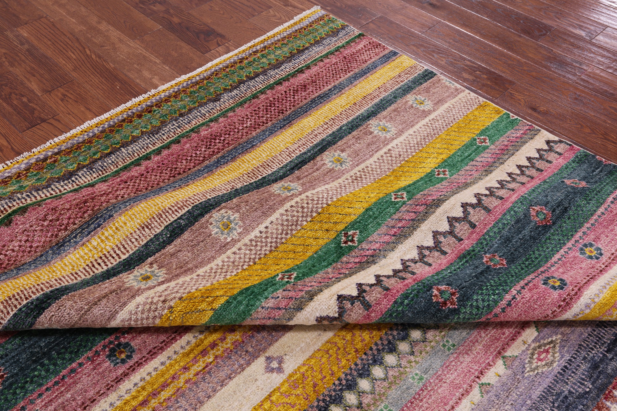 Tribal Gabbeh Hand Knotted Wool Rug - 8' 0" X 10' 2" - Golden Nile