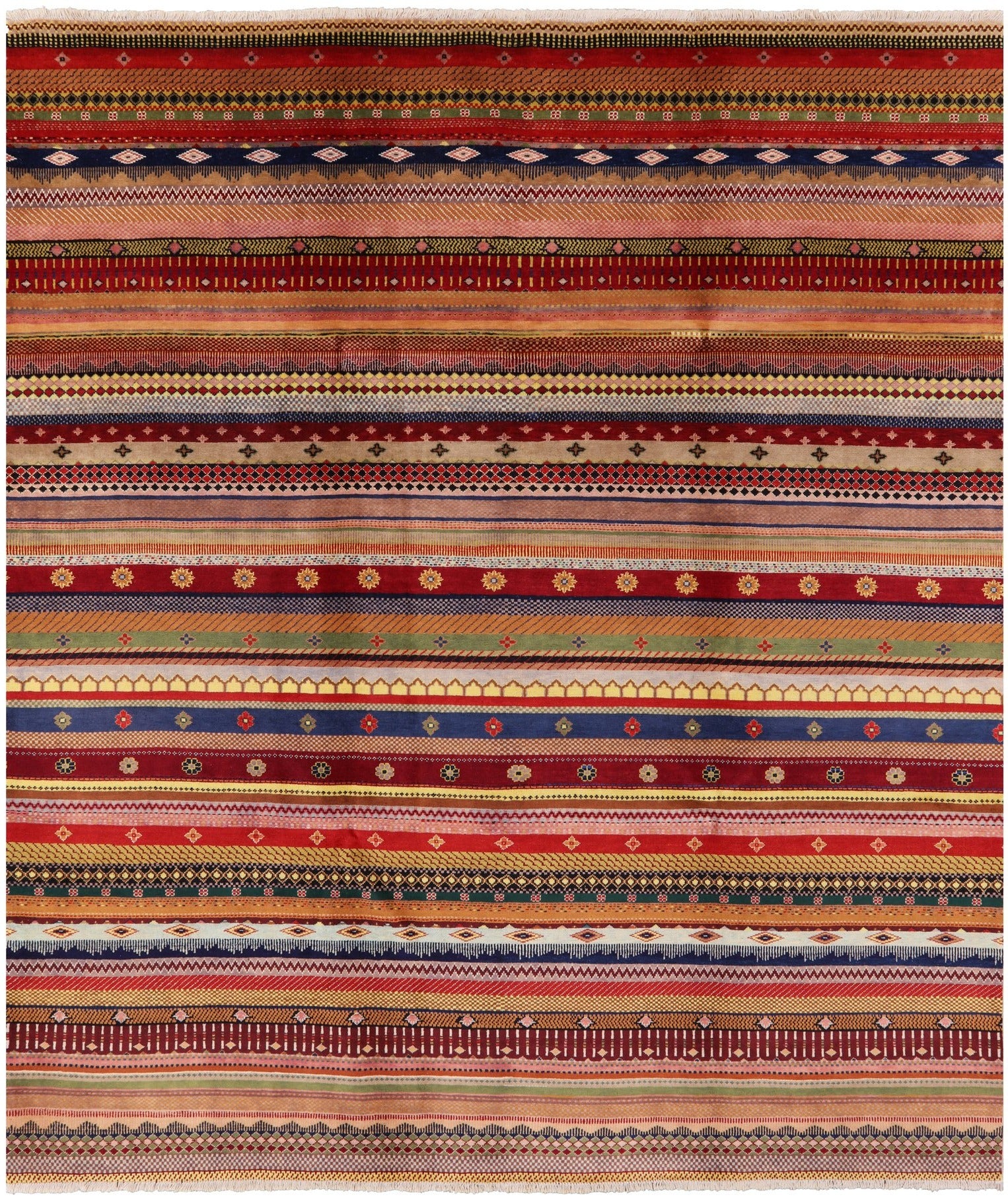 Persian Tribal Gabbeh Hand Knotted Wool Rug - 8' 2" X 9' 5" - Golden Nile