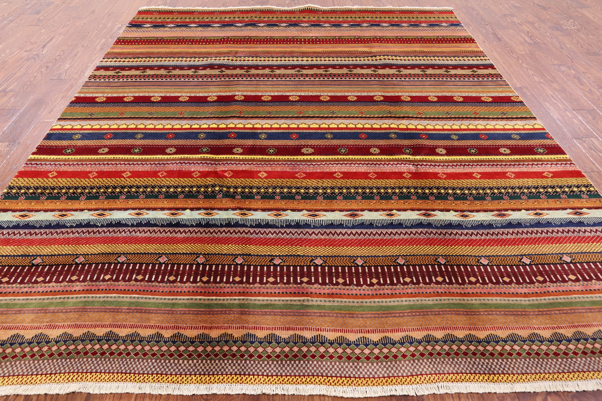 Persian Tribal Gabbeh Hand Knotted Wool Rug - 8' 2" X 9' 5" - Golden Nile