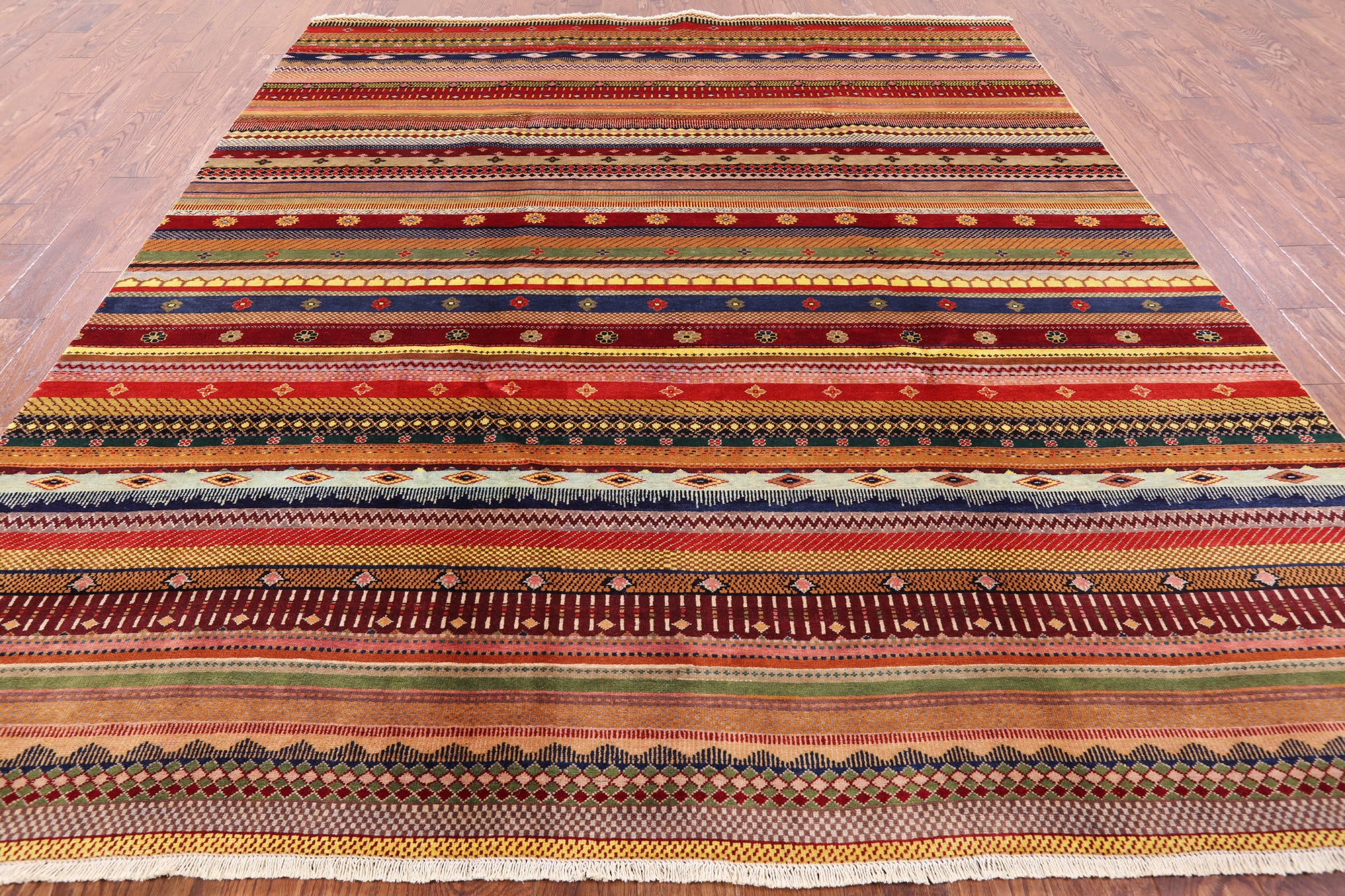 Persian Tribal Gabbeh Hand Knotted Wool Rug - 8' 2" X 9' 5" - Golden Nile
