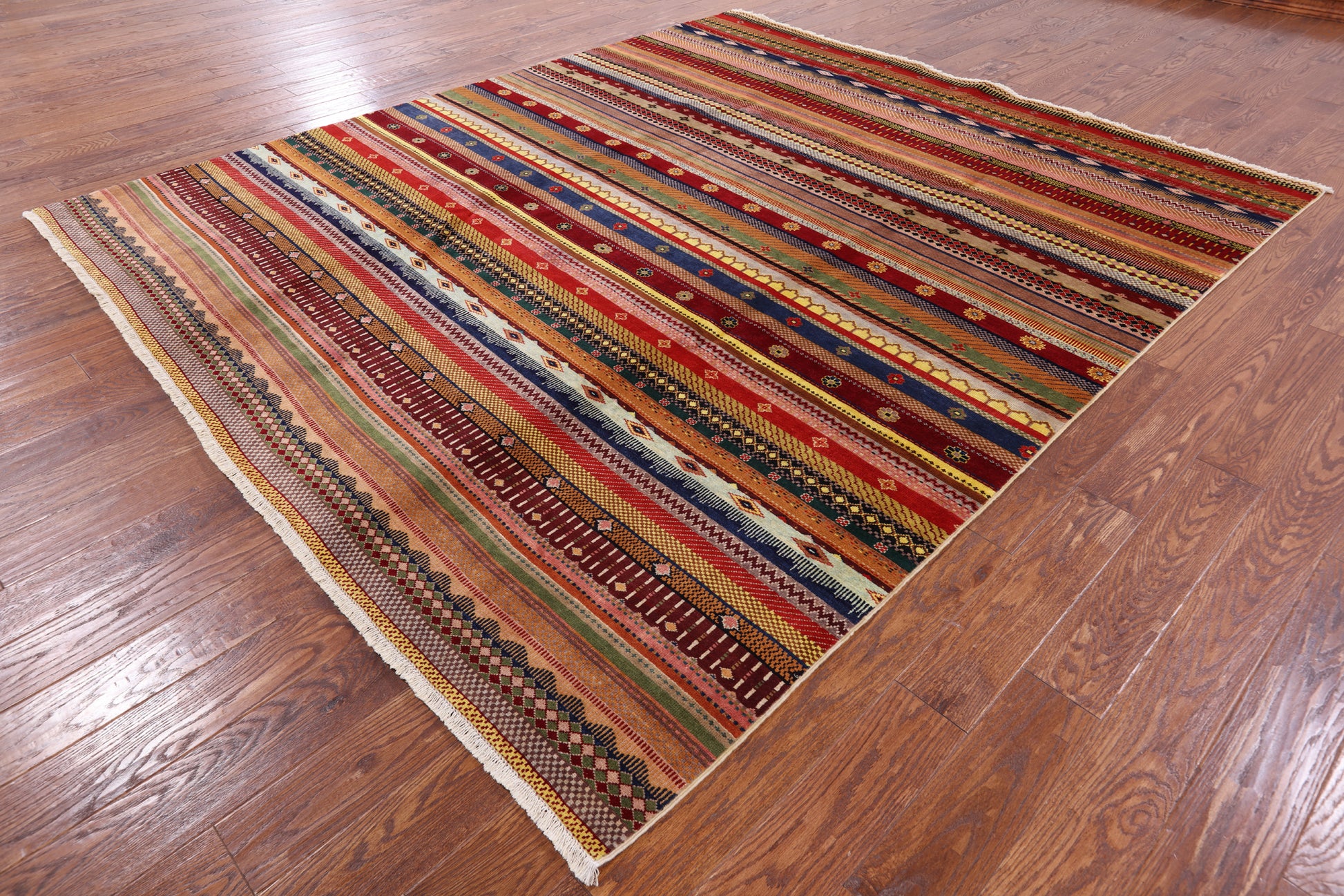 Persian Tribal Gabbeh Hand Knotted Wool Rug - 8' 2" X 9' 5" - Golden Nile