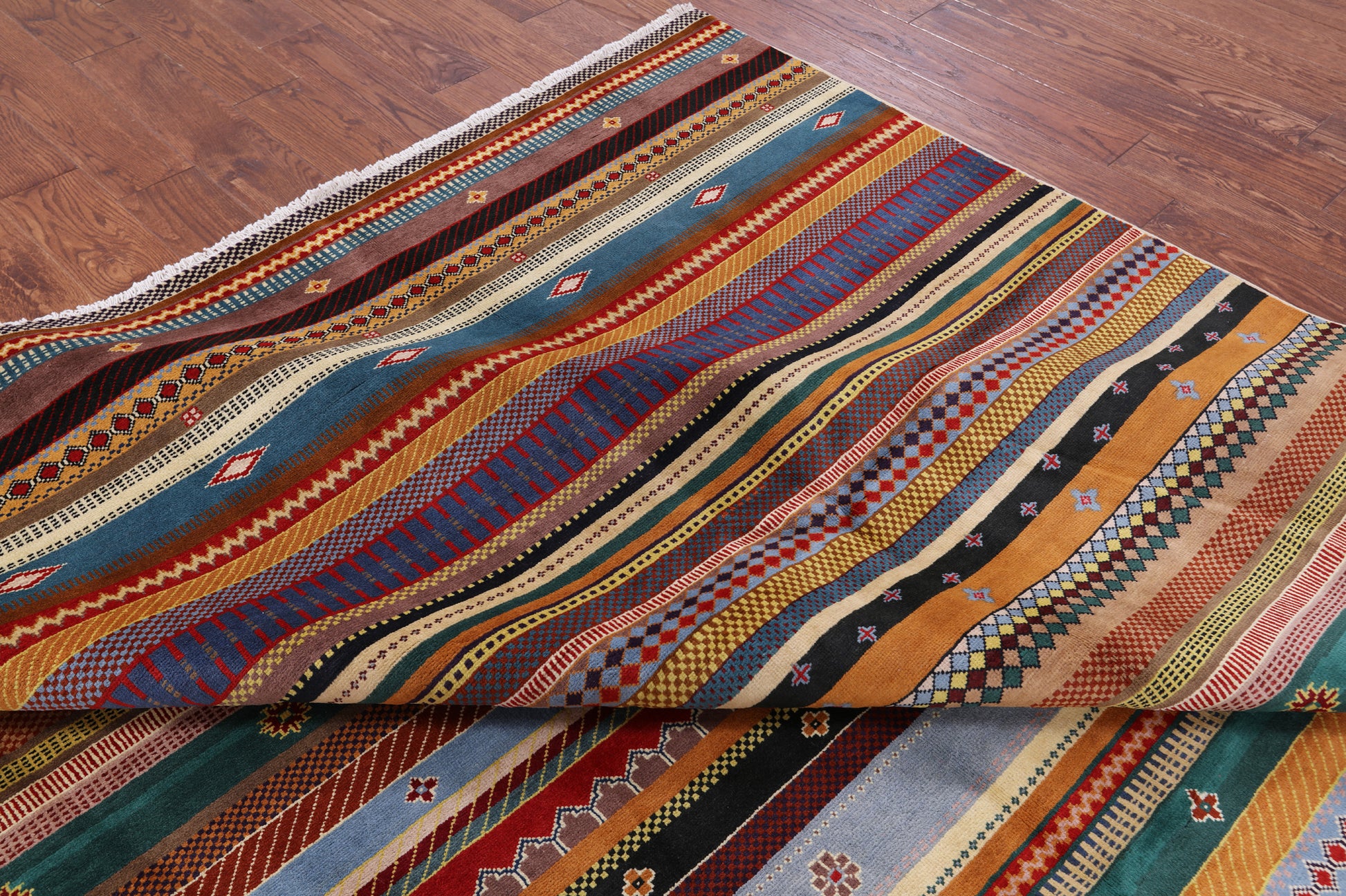 Tribal Gabbeh Hand Knotted Wool Rug - 8' 0" X 9' 11" - Golden Nile