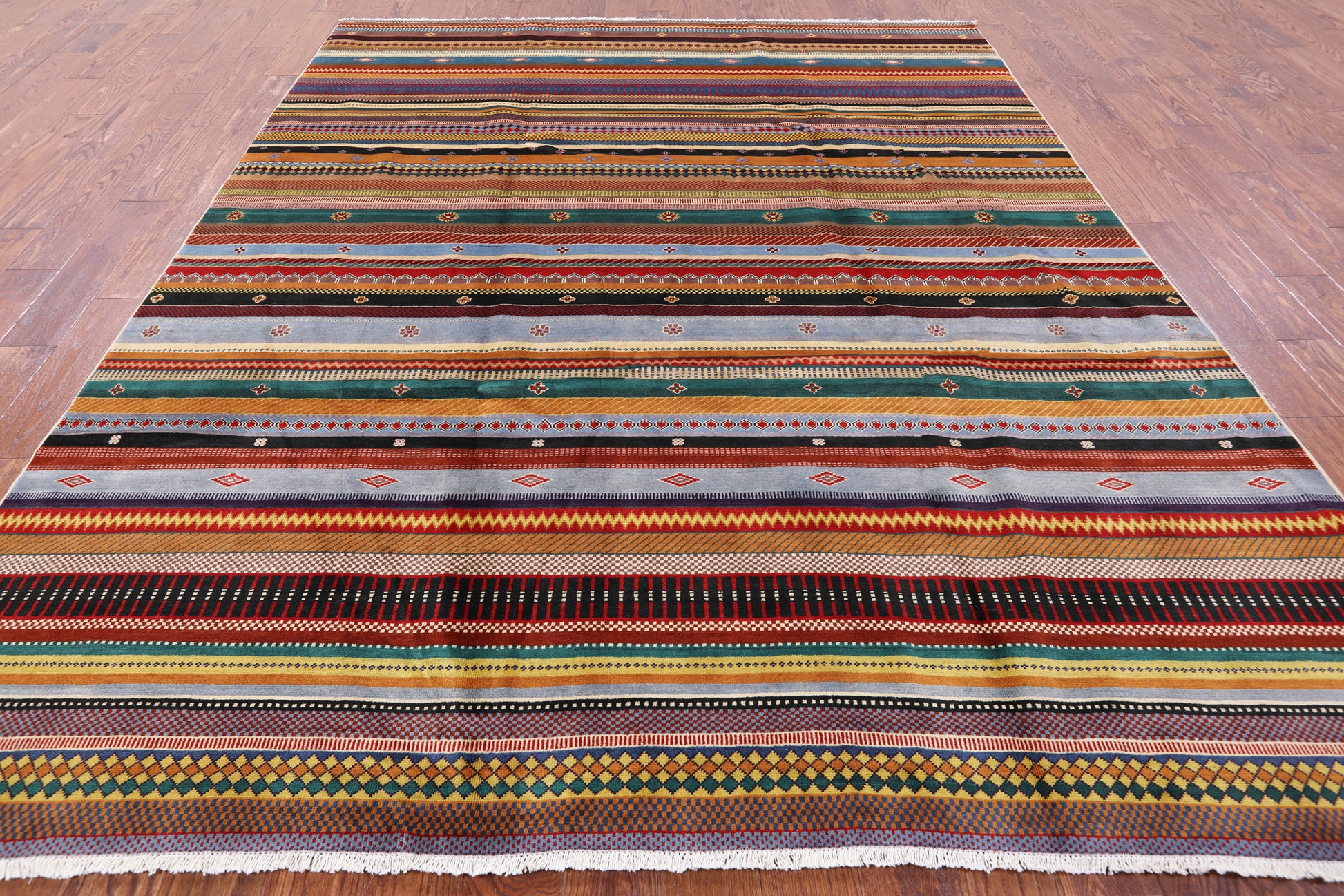 Tribal Gabbeh Hand Knotted Wool Rug - 8' 0" X 9' 11" - Golden Nile