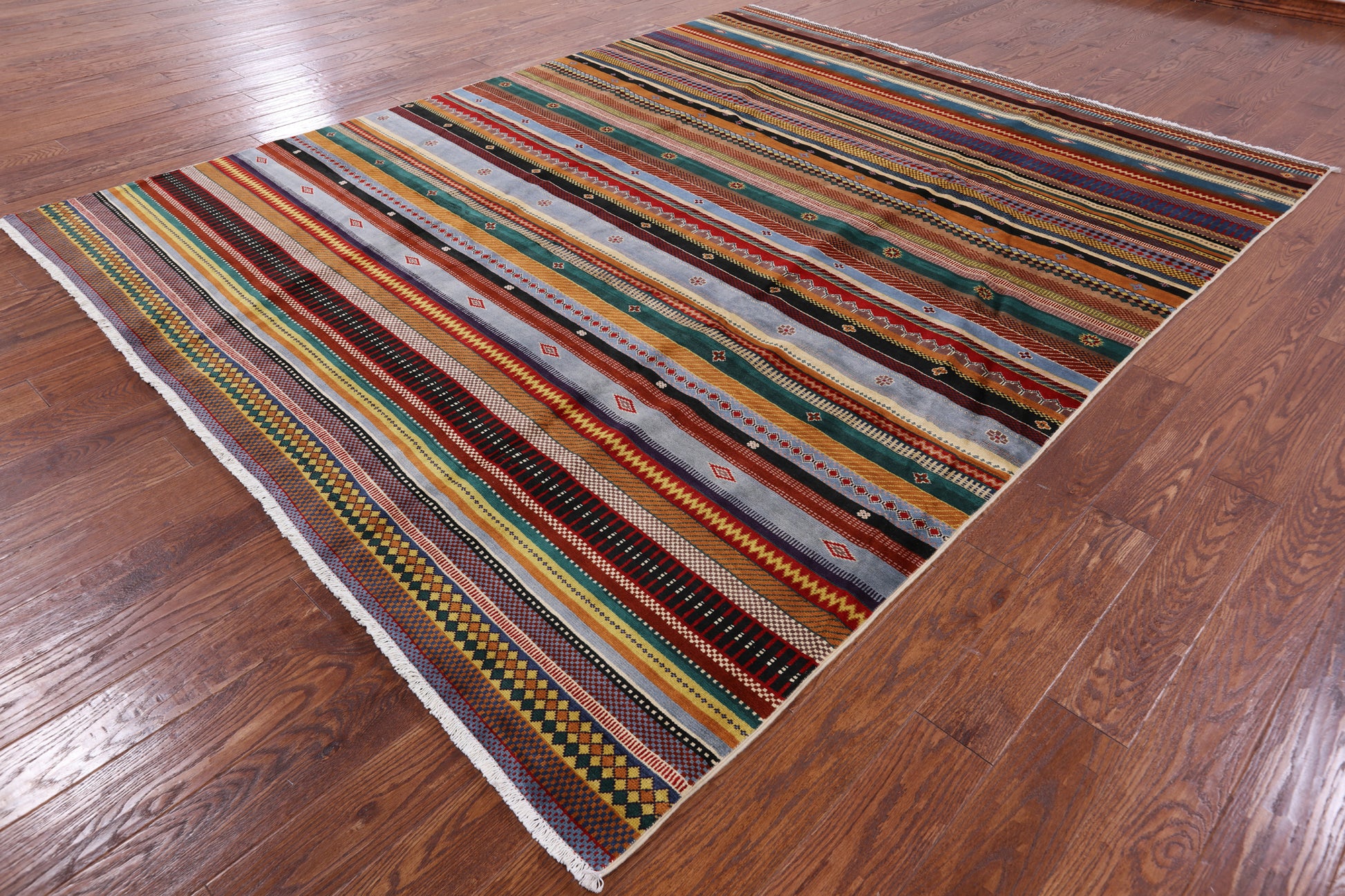 Tribal Gabbeh Hand Knotted Wool Rug - 8' 0" X 9' 11" - Golden Nile
