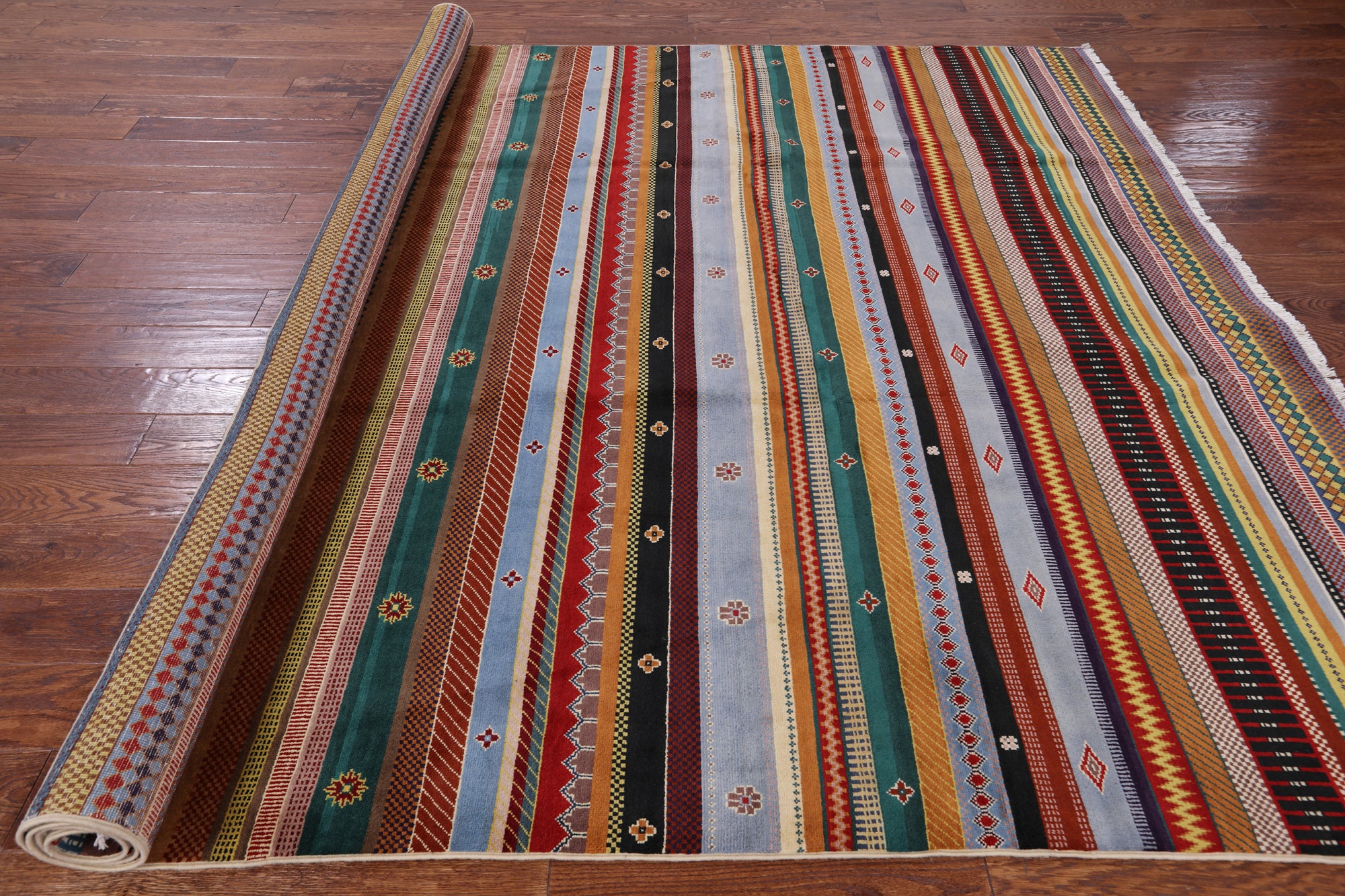Tribal Gabbeh Hand Knotted Wool Rug - 8' 0" X 9' 11" - Golden Nile
