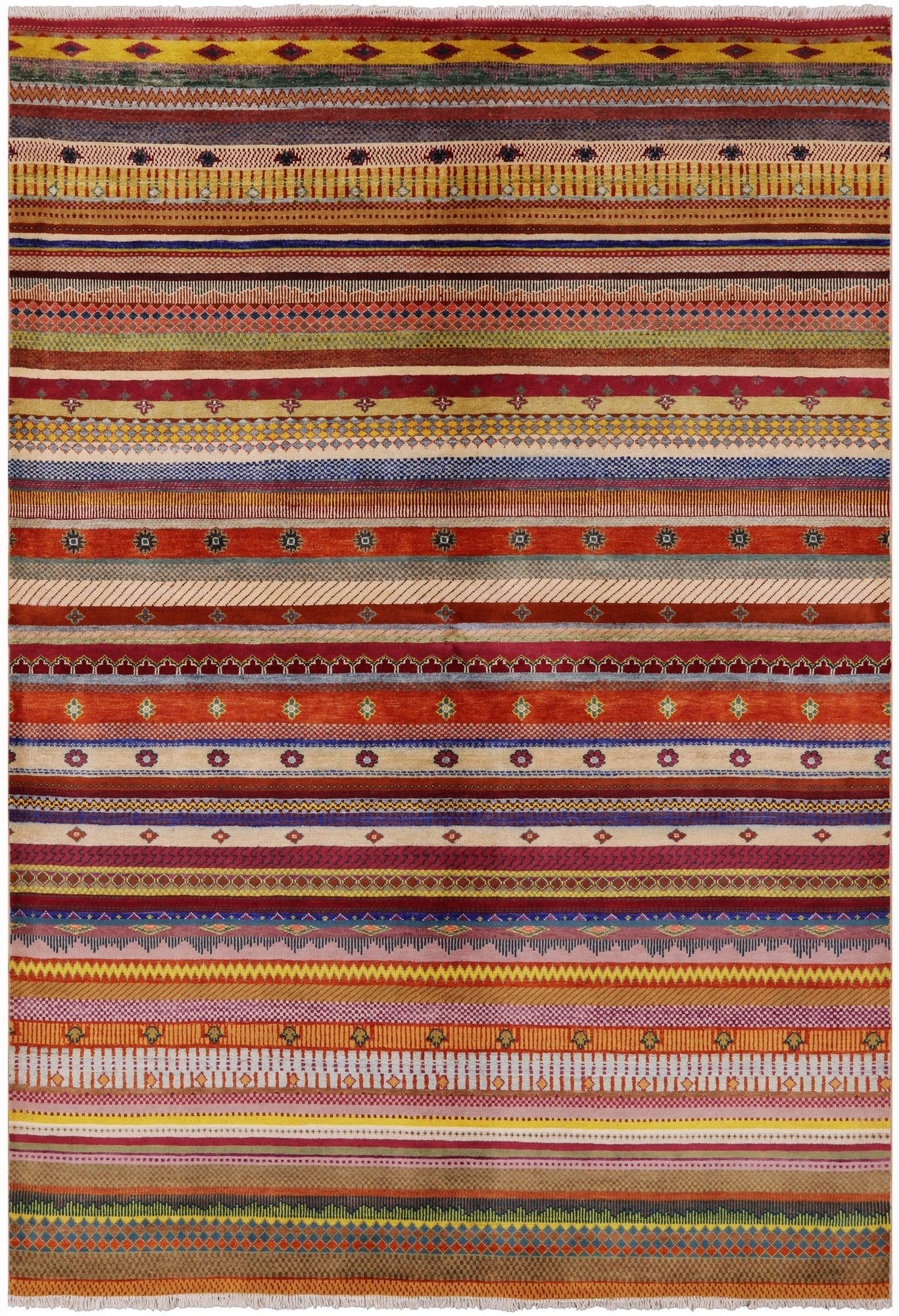 Tribal Gabbeh Hand Knotted Wool Rug - 6' 3" X 8' 11" - Golden Nile