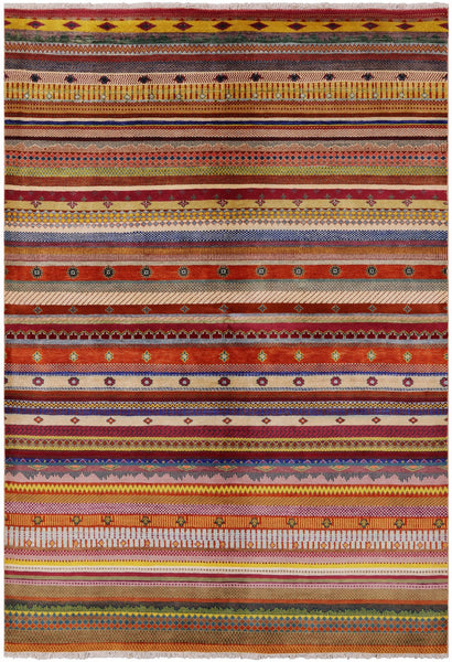 Tribal Gabbeh Hand Knotted Wool Rug - 6' 3" X 8' 11" - Golden Nile