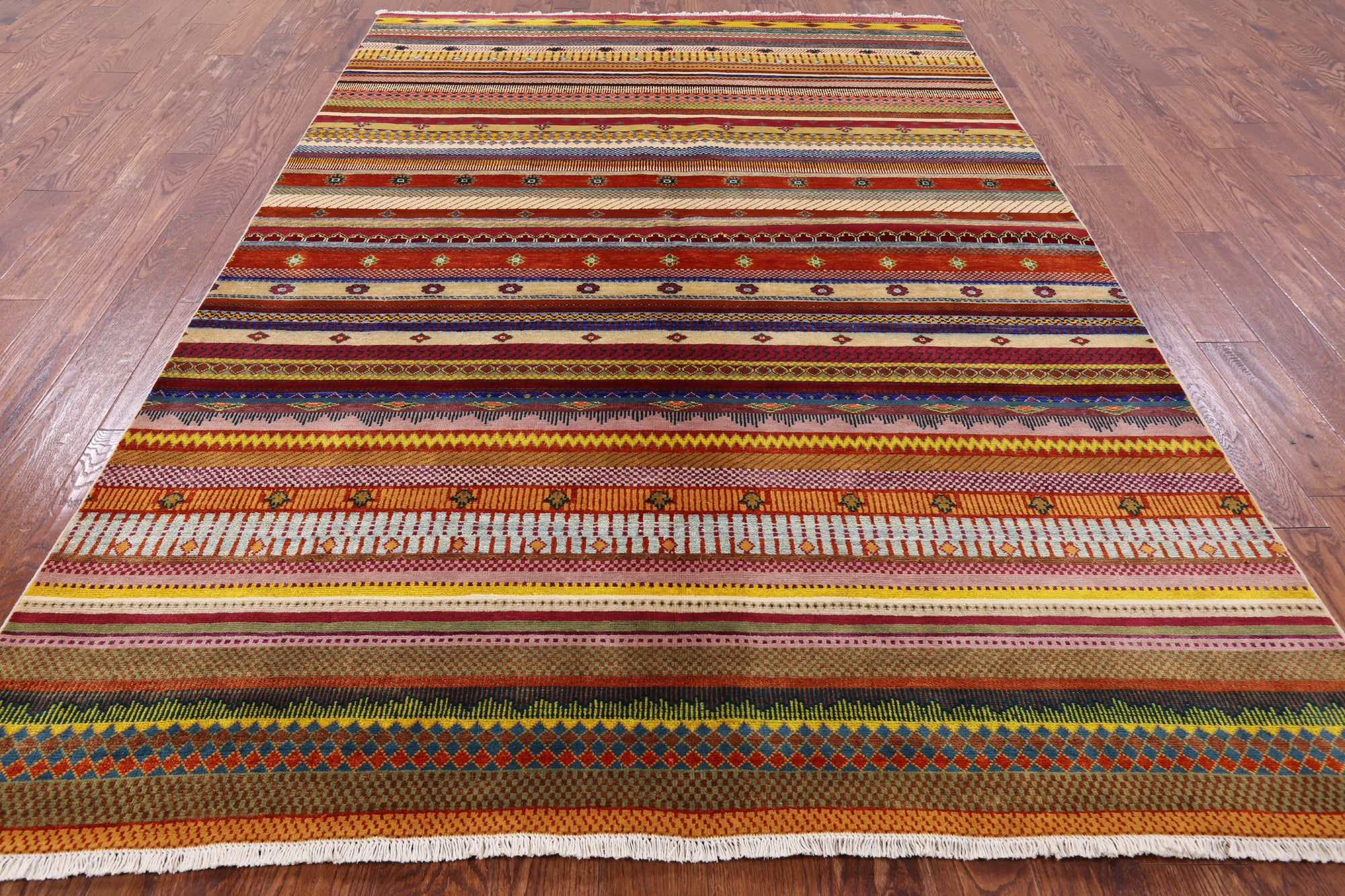 Tribal Gabbeh Hand Knotted Wool Rug - 6' 3" X 8' 11" - Golden Nile