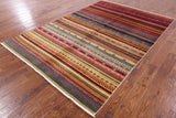 Striped Hand Knotted Wool Rug - 6' 1" X 8' 10" - Golden Nile