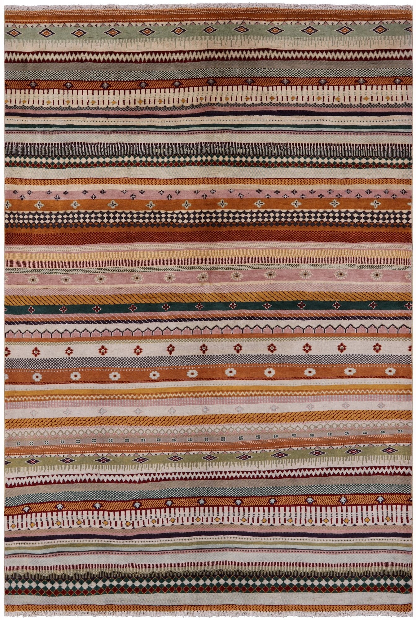 Tribal Persian Gabbeh Handmade Wool Rug - 6' 2" X 8' 11" - Golden Nile