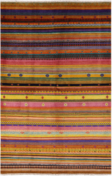Persian Gabbeh Handmade Wool Rug - 5' 11" X 9' 3" - Golden Nile