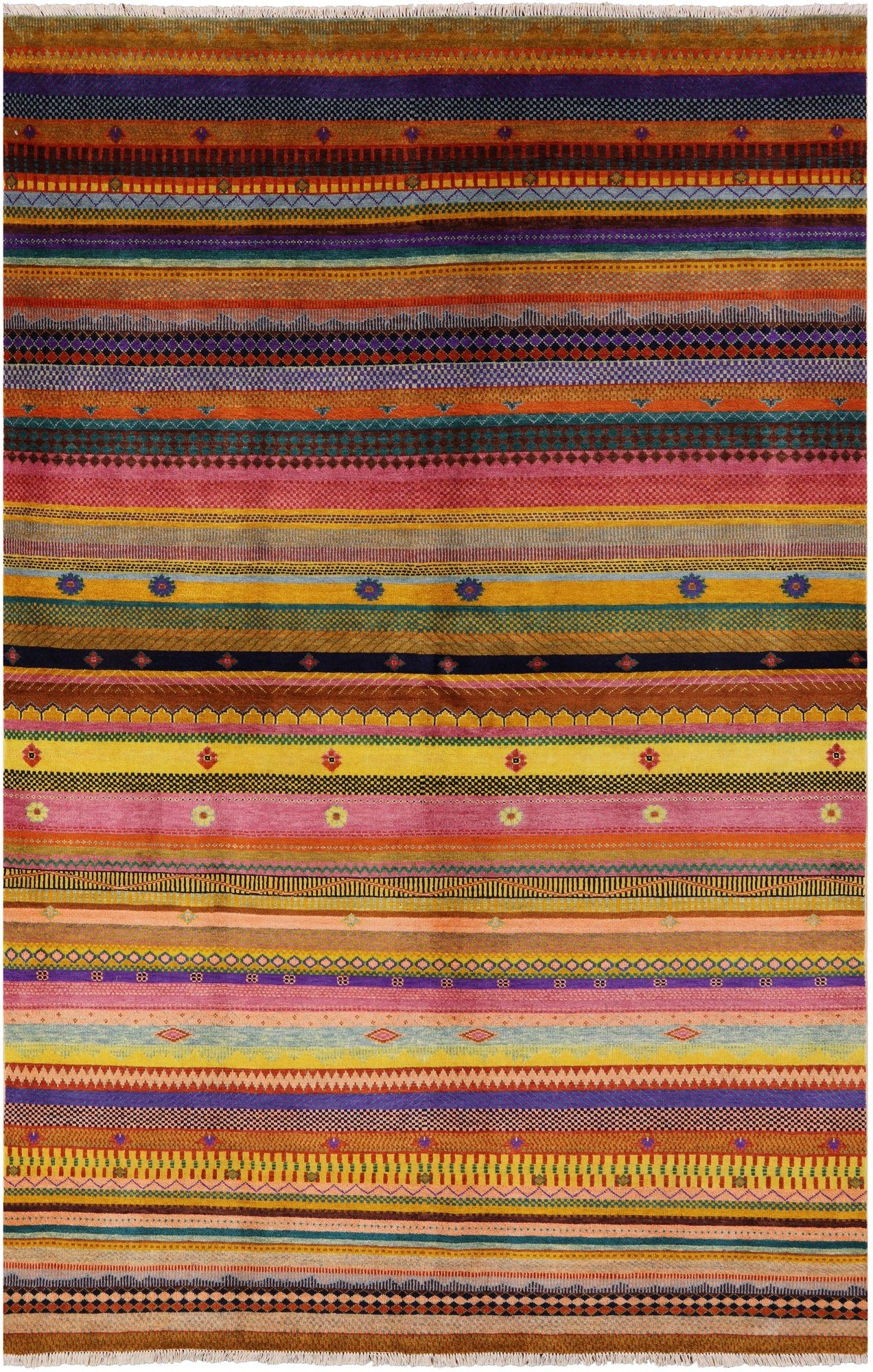 Persian Gabbeh Handmade Wool Rug - 5' 11" X 9' 3" - Golden Nile