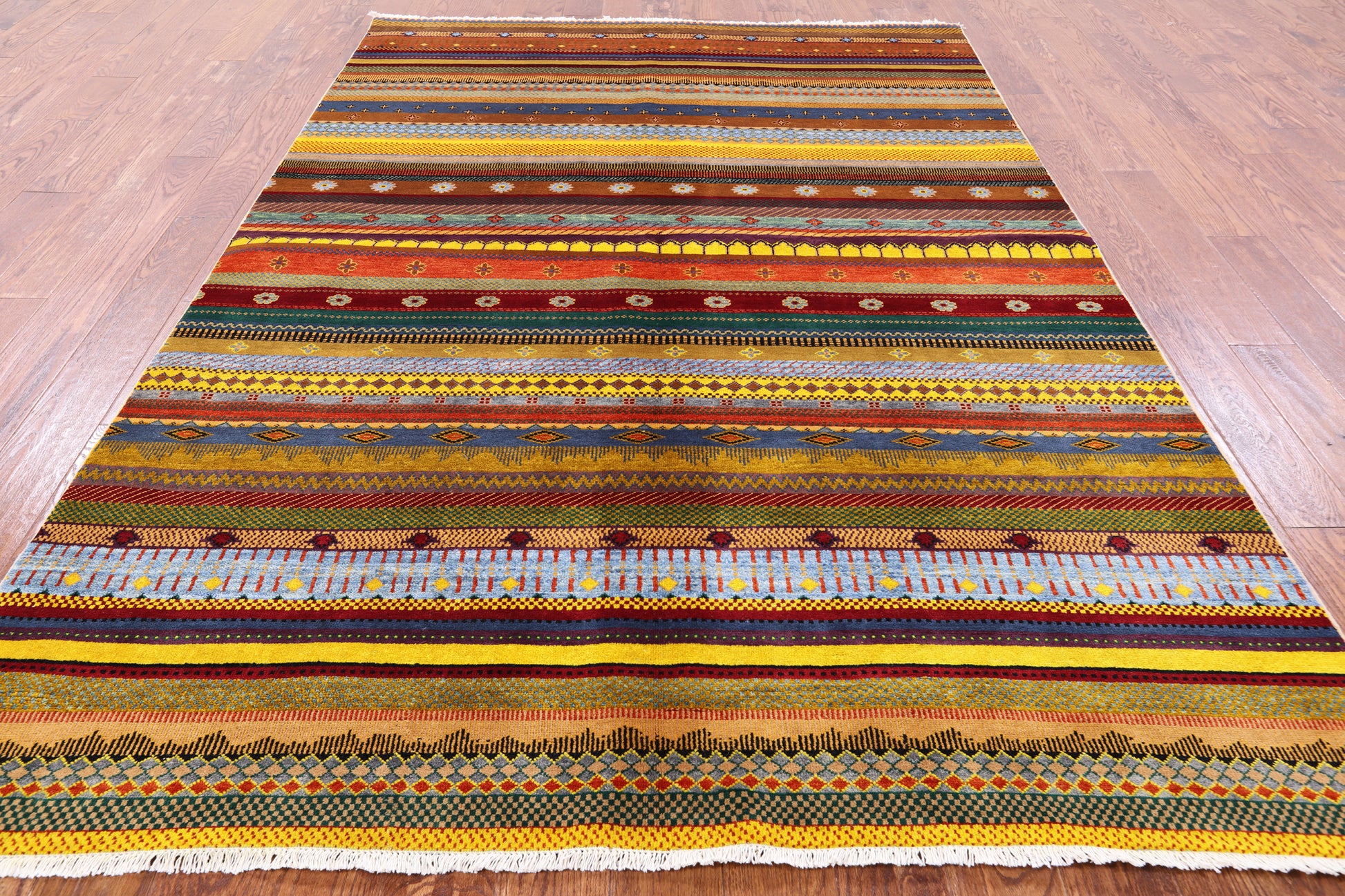 Tribal Gabbeh Handmade Wool Rug - 6' 2" X 9' 1" - Golden Nile