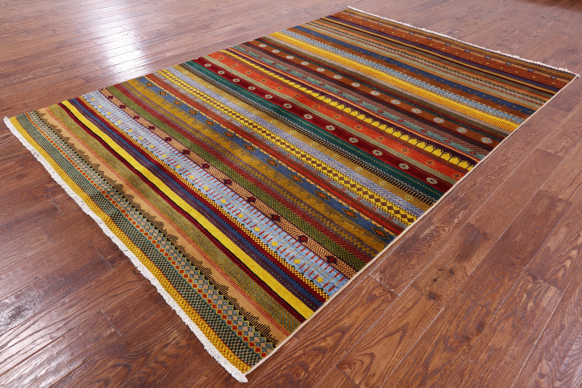 Tribal Gabbeh Handmade Wool Rug - 6' 2" X 9' 1" - Golden Nile