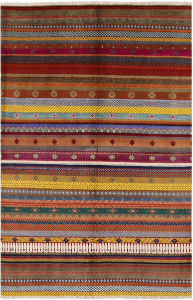Tribal Gabbeh Handmade Wool Rug - 5' 1" X 7' 10" - Golden Nile