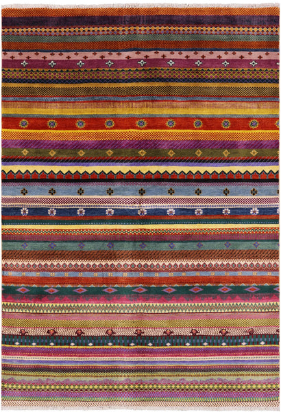 Tribal Gabbeh Hand Knotted Wool Rug - 5' 1" X 7' 6" - Golden Nile