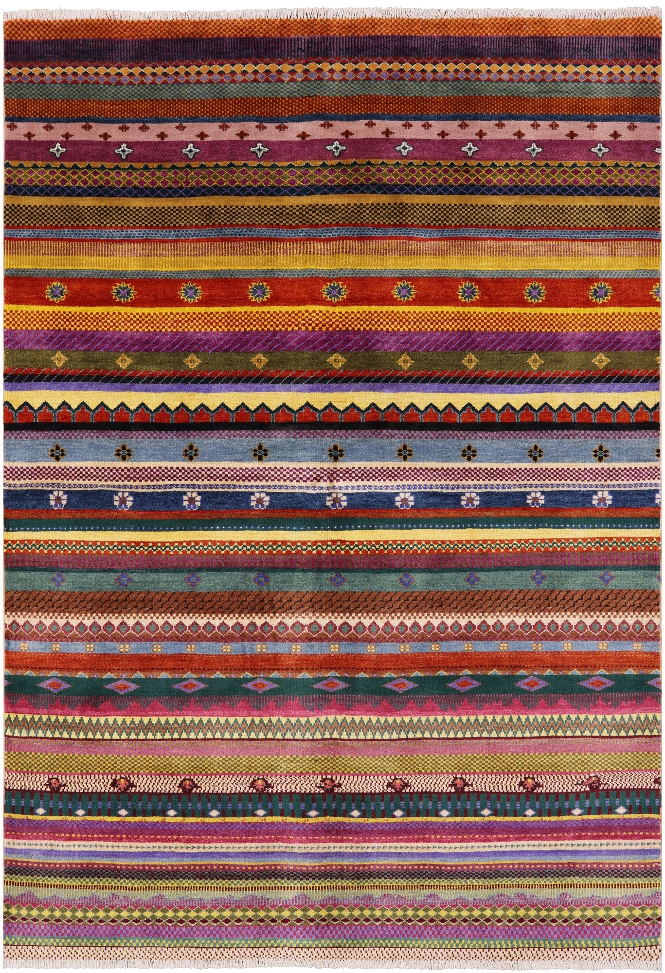 Tribal Gabbeh Hand Knotted Wool Rug - 5' 1" X 7' 6" - Golden Nile