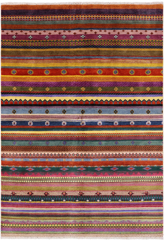 Tribal Gabbeh Hand Knotted Wool Rug - 5' 1