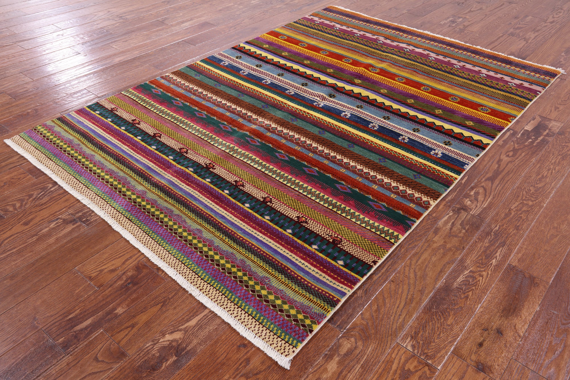 Tribal Gabbeh Hand Knotted Wool Rug - 5' 1" X 7' 6" - Golden Nile