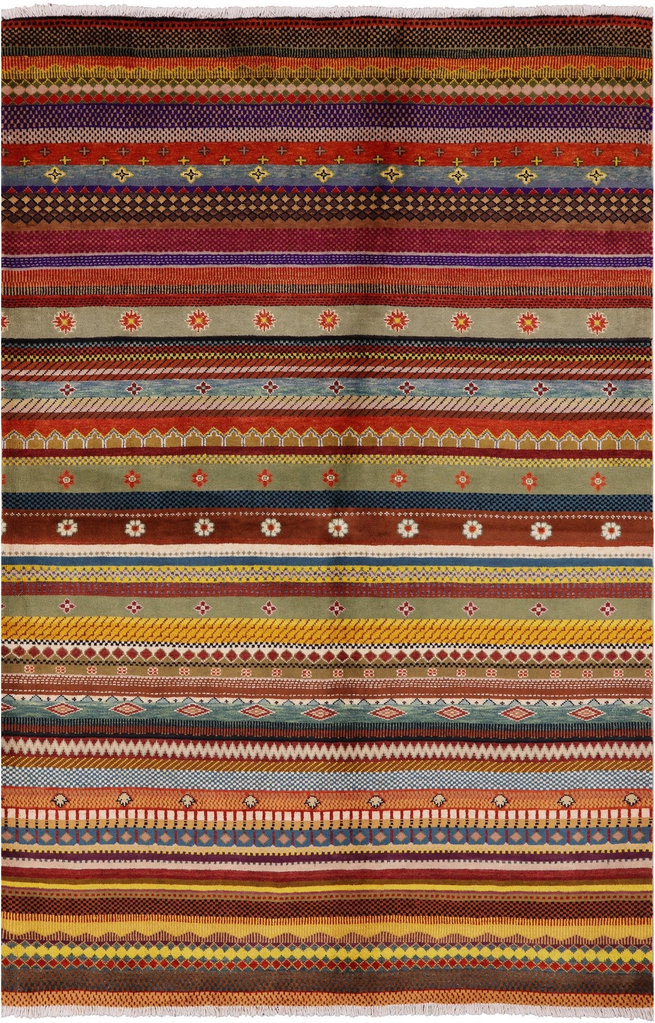 Tribal Gabbeh Hand Knotted Wool Rug - 5' 2" X 7' 9" - Golden Nile