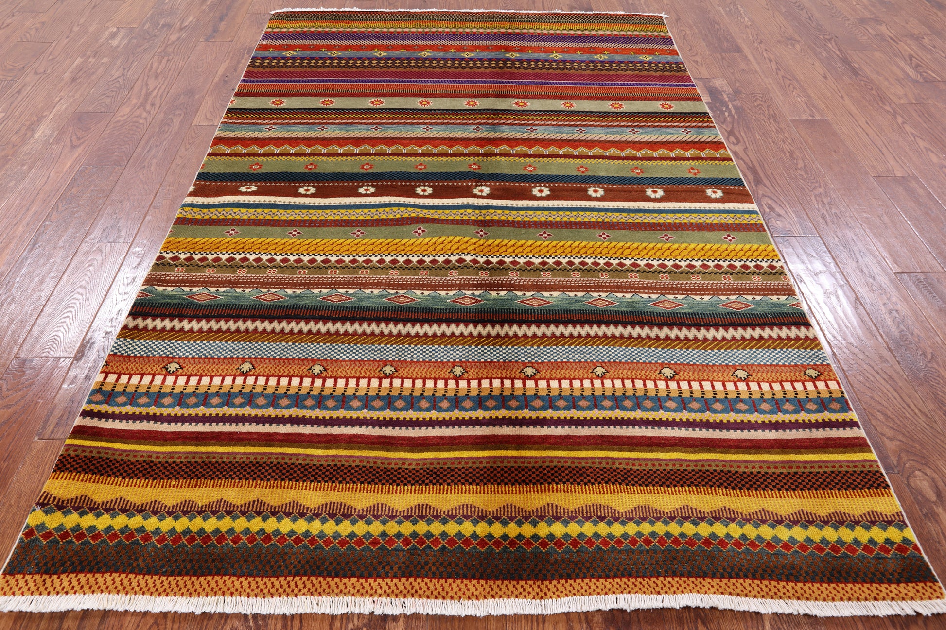Tribal Gabbeh Hand Knotted Wool Rug - 5' 2" X 7' 9" - Golden Nile