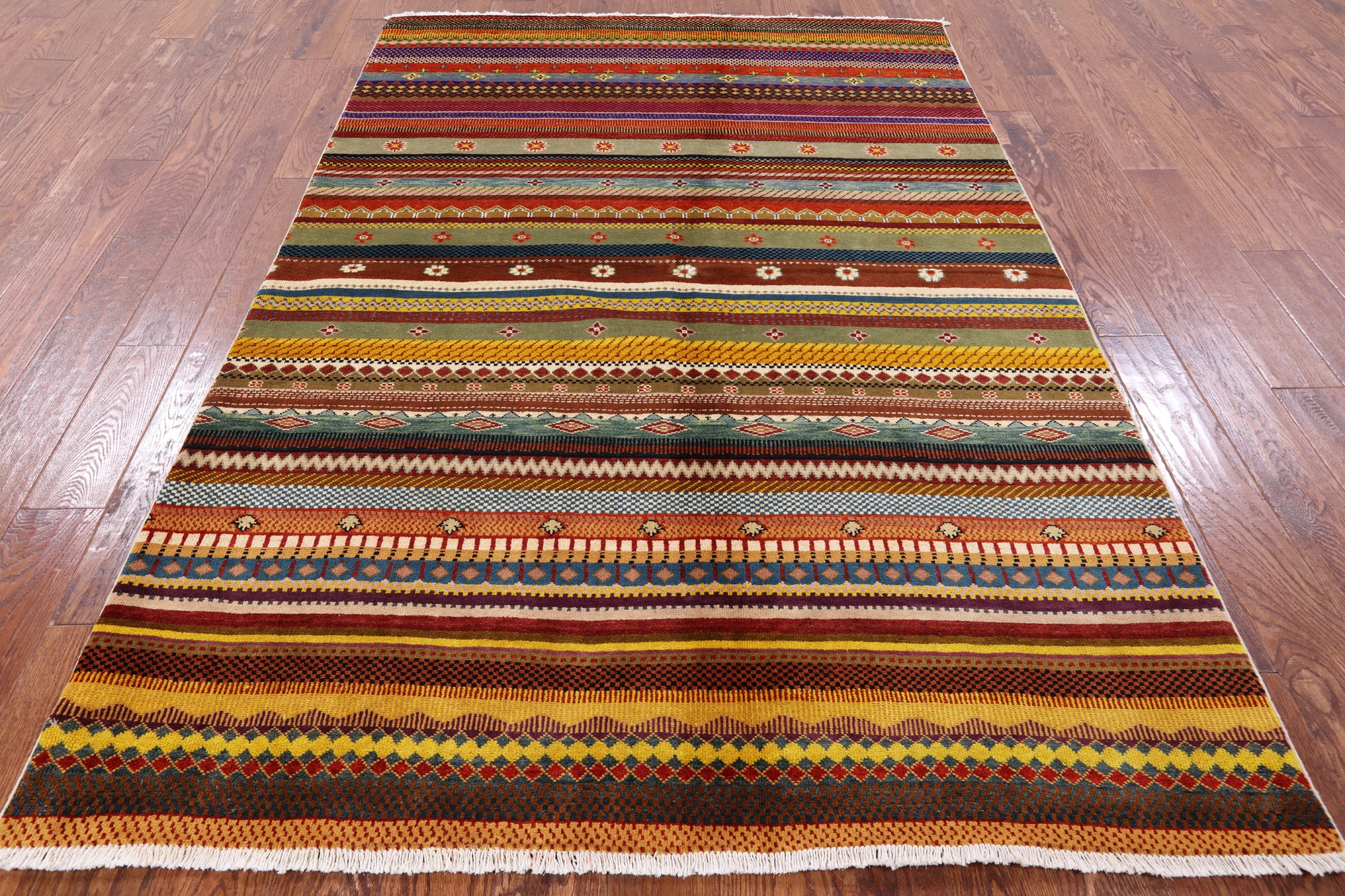 Tribal Gabbeh Hand Knotted Wool Rug - 5' 2" X 7' 9" - Golden Nile