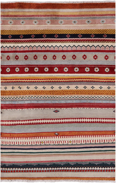 Tribal Gabbeh Handmade Wool Rug - 4' 0" X 6' 0" - Golden Nile