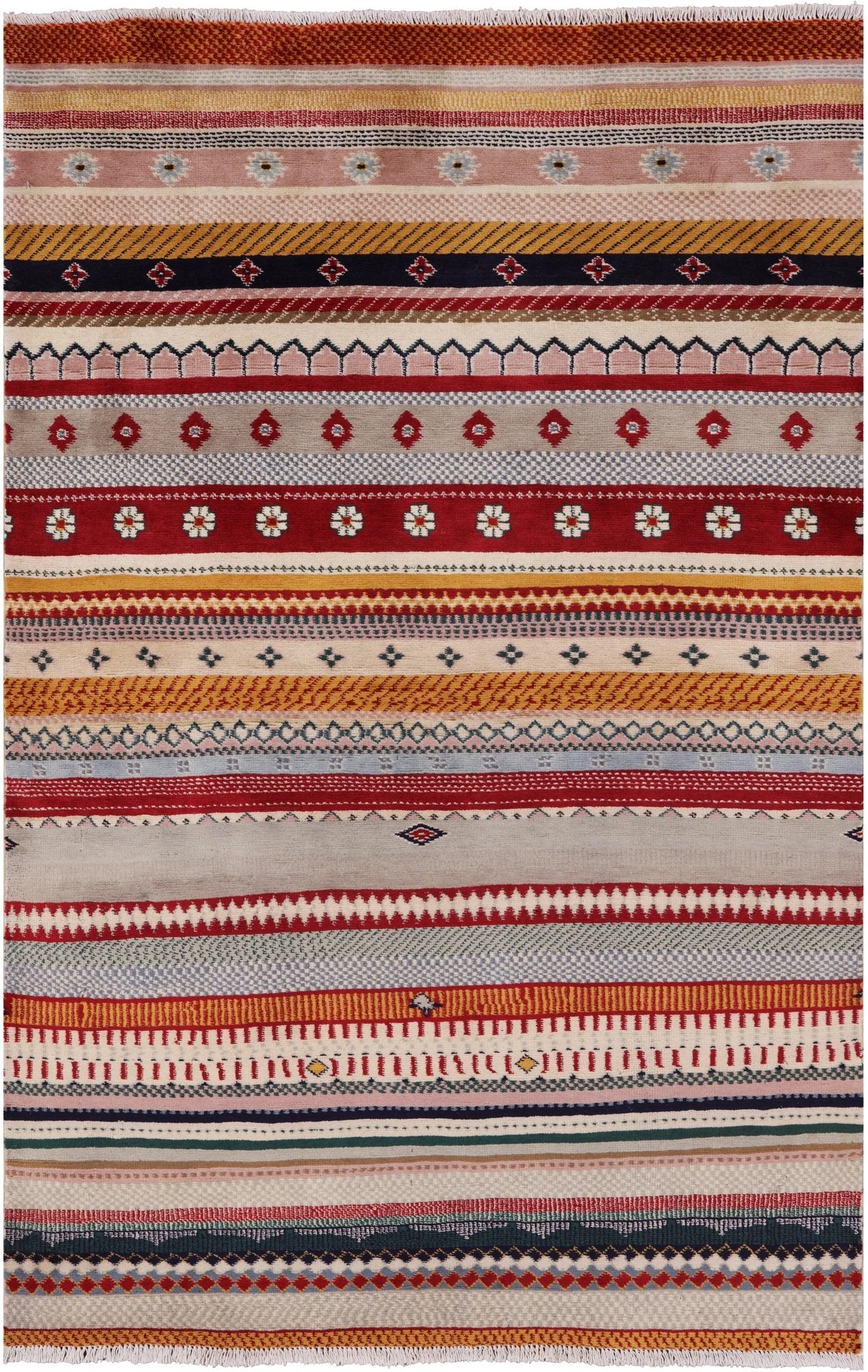Tribal Gabbeh Handmade Wool Rug - 4' 0" X 6' 0" - Golden Nile