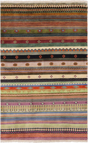 Tribal Gabbeh Hand Knotted Wool Area Rug - 3' 11