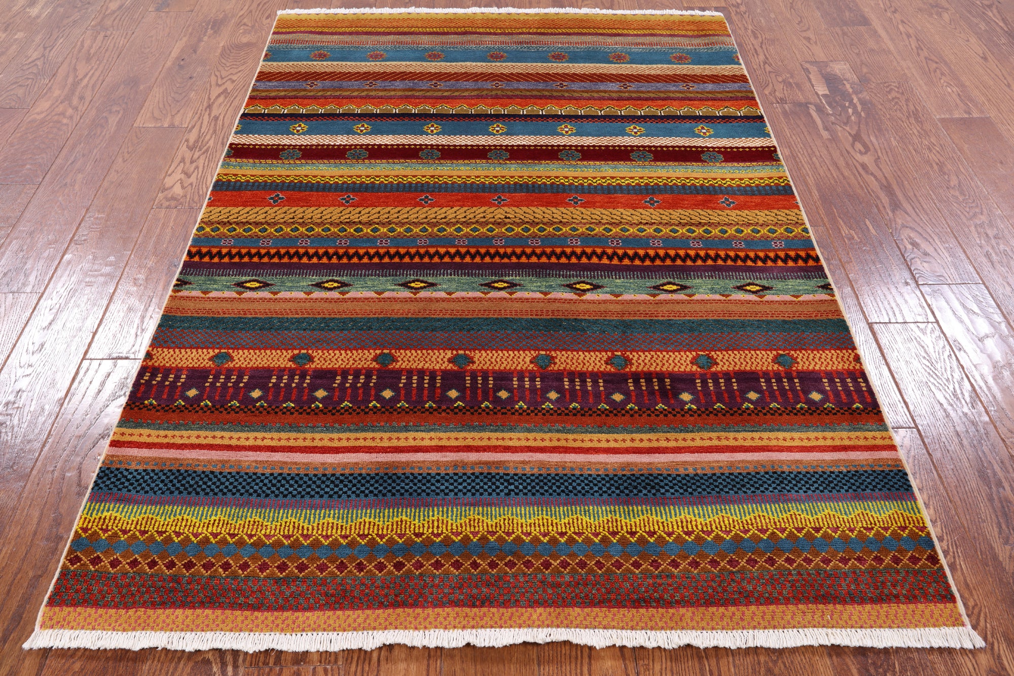 Persian Gabbeh Tribal Handmade Wool Rug - 4' 2" X 6' 0" - Golden Nile