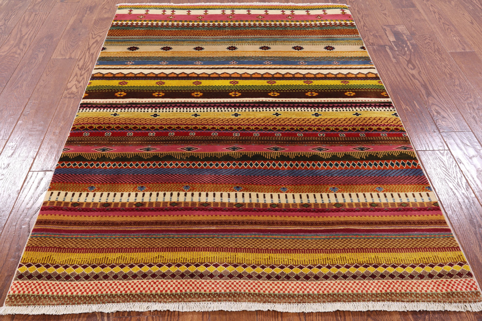 Persian Gabbeh Tribal Hand Knotted Wool Rug - 4' 3" X 6' 0" - Golden Nile