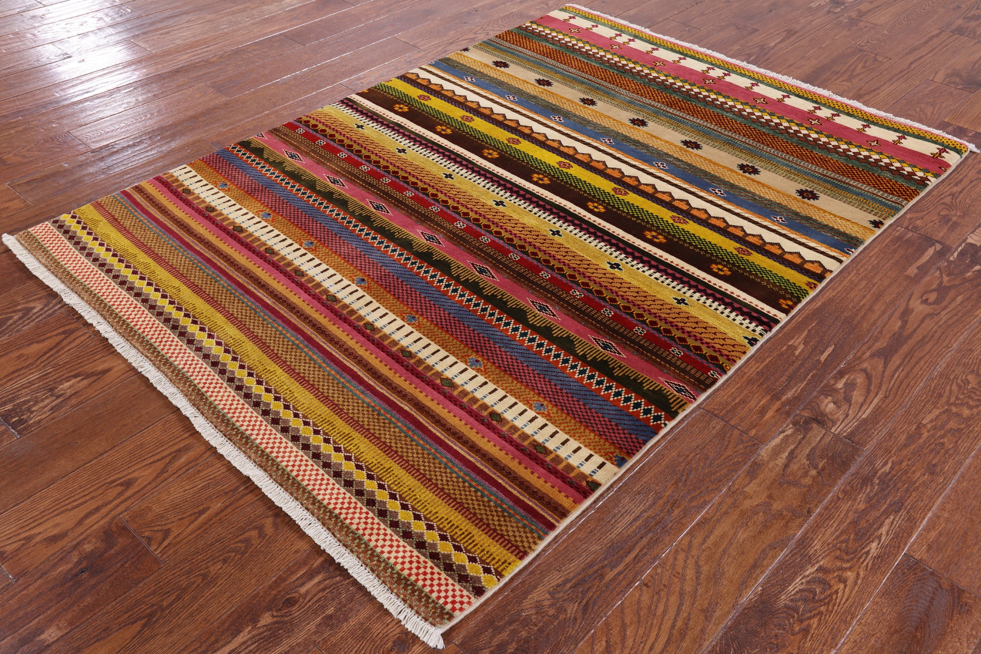 Persian Gabbeh Tribal Hand Knotted Wool Rug - 4' 3" X 6' 0" - Golden Nile