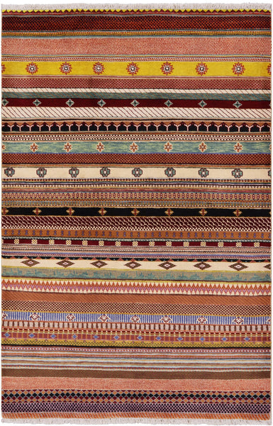 Persian Gabbeh Hand Knotted Wool Rug - 4' 2" X 6' 2" - Golden Nile