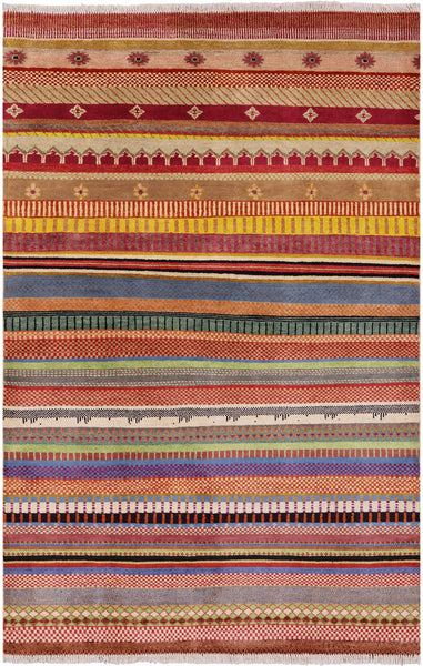 Tribal Persian Gabbeh Handmade Wool Rug - 4' 1" X 6' 3" - Golden Nile