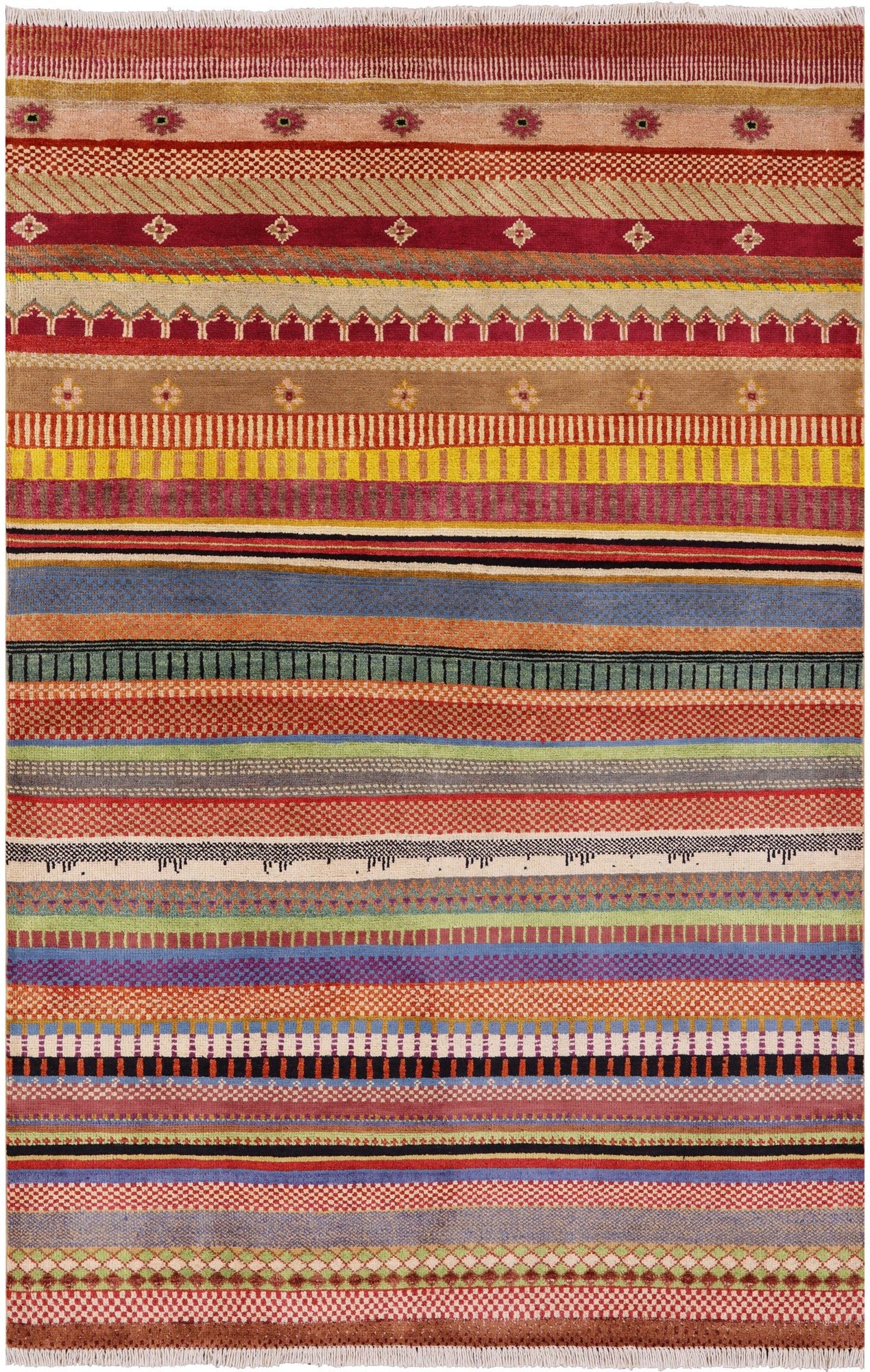 Tribal Persian Gabbeh Handmade Wool Rug - 4' 1" X 6' 3" - Golden Nile