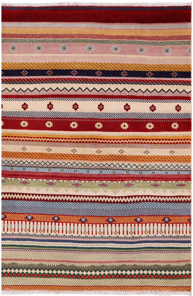 Persian Gabbeh Handmade Wool Rug - 4' 1" X 6' 1" - Golden Nile