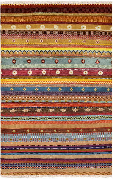 Persian Gabbeh Hand-Knotted Wool Rug - 4' 1" X 6' 3" - Golden Nile