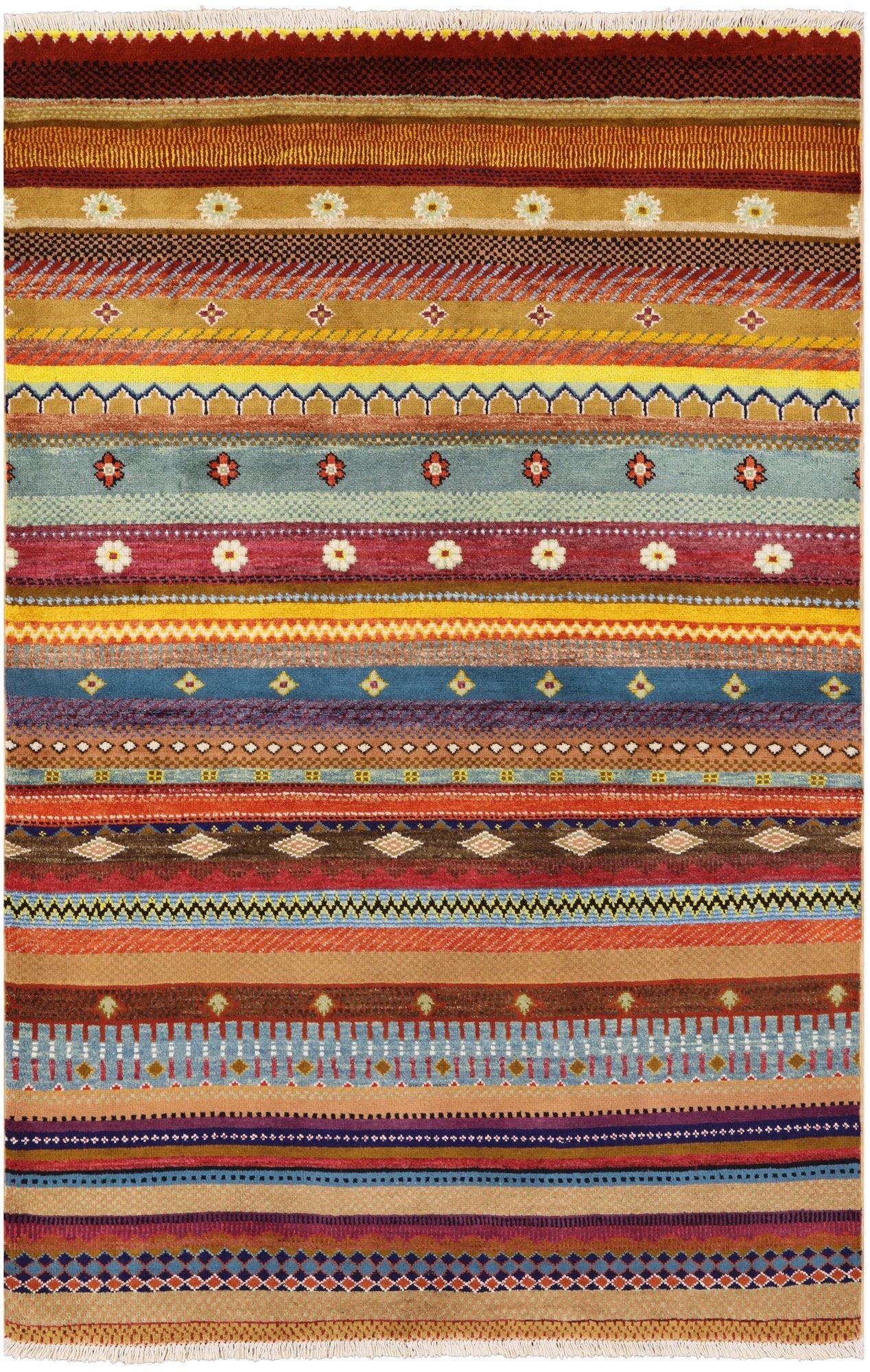 Persian Gabbeh Hand-Knotted Wool Rug - 4' 1" X 6' 3" - Golden Nile