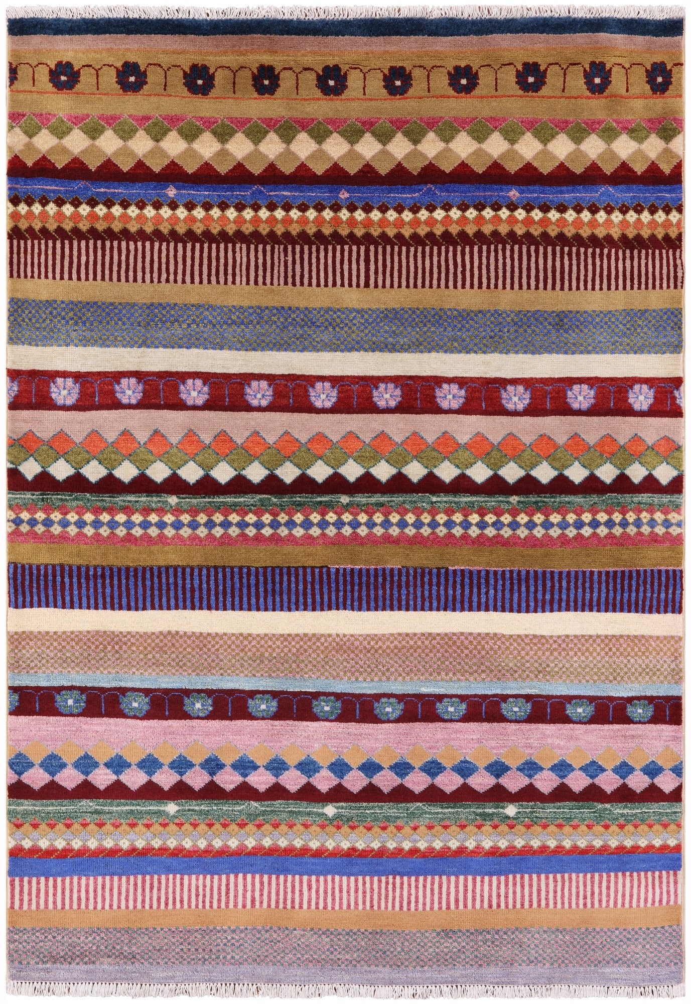 Persian Tribal Gabbeh Hand Knotted Wool Rug - 4' 0" X 5' 8" - Golden Nile