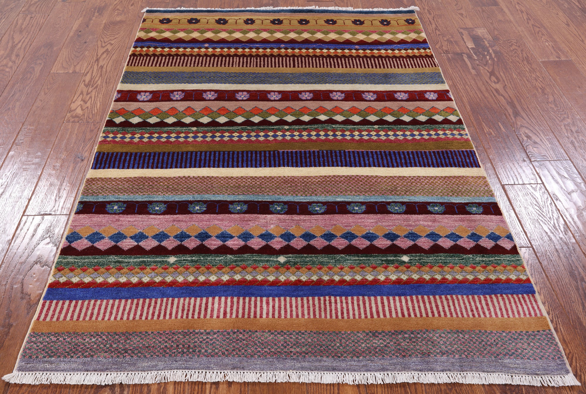 Persian Tribal Gabbeh Hand Knotted Wool Rug - 4' 0" X 5' 8" - Golden Nile