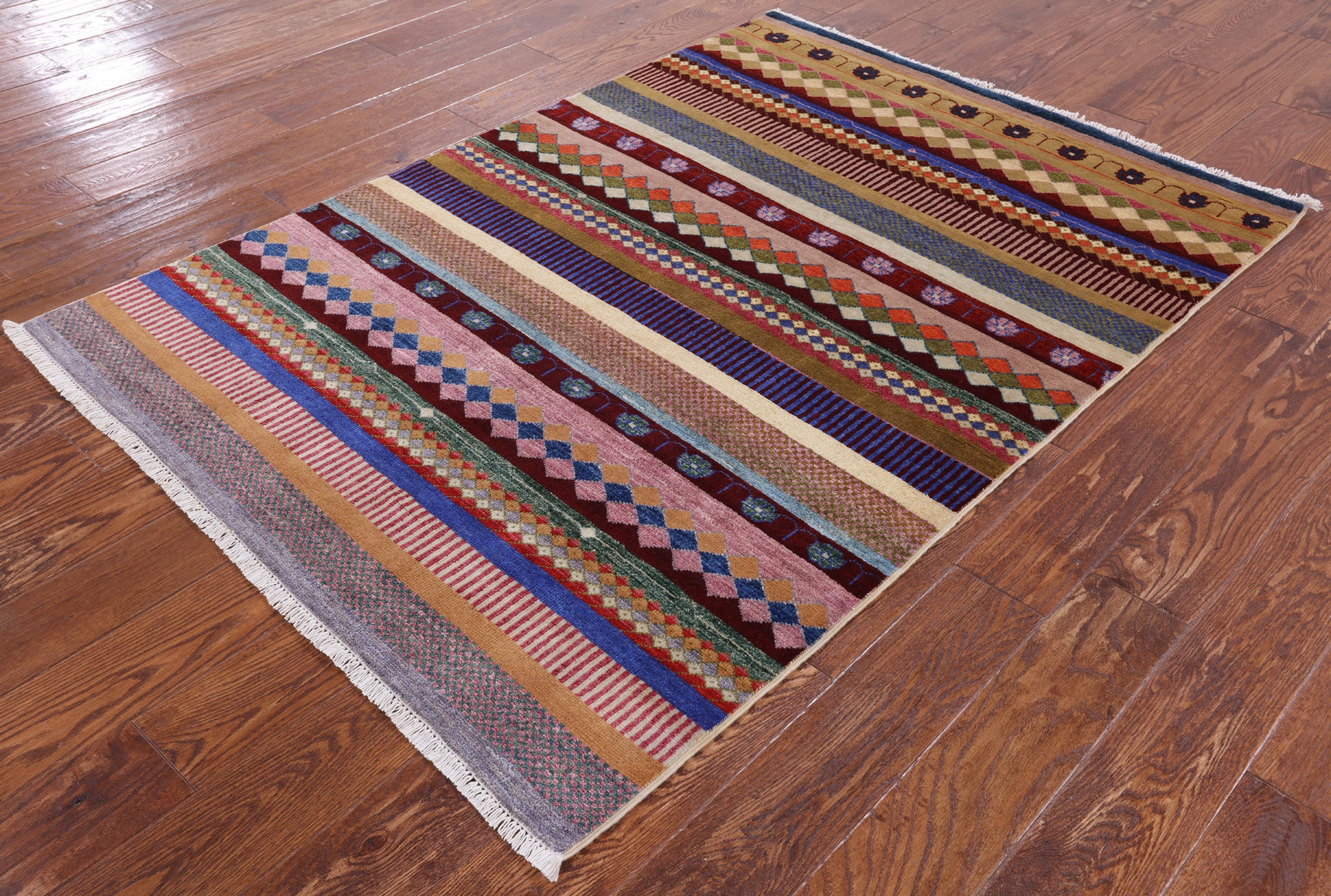 Persian Tribal Gabbeh Hand Knotted Wool Rug - 4' 0" X 5' 8" - Golden Nile