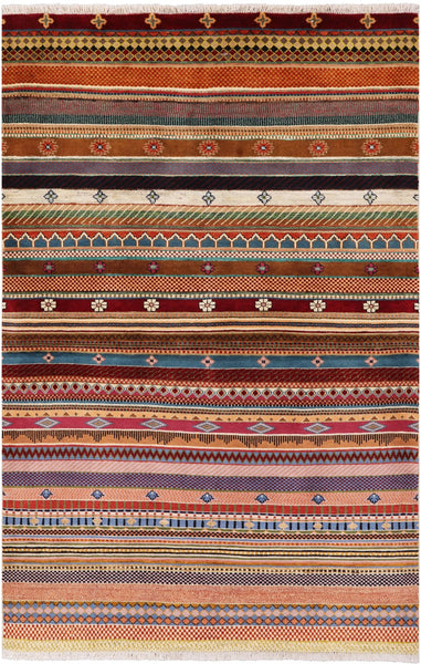 Tribal Gabbeh Handmade Wool Area Rug - 3' 11" X 5' 11" - Golden Nile