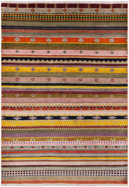 Persian Gabbeh Hand Knotted Wool Rug - 4' 1" X 5' 10" - Golden Nile